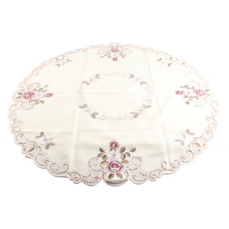 Round Red Floral Flower Embroidered Table Runner Tablecloth Cutwork Table Party Decor 85cm