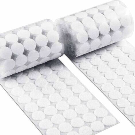 Round Scratch Stickers, Circles with Self-Adhesive Hook and Loop Backs, 500 Pairs, White (15mm)