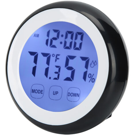 Round Shape Household Touching Digital Electronic Alarm Clock with Temperature Humidity Display