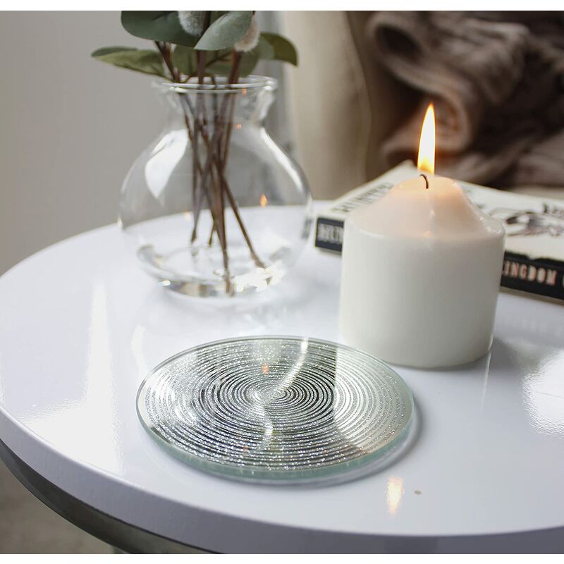 Round Silver Glitter Candle Plate (10cm)