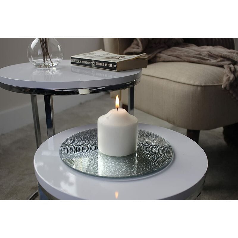 Round Silver Glitter Candle Plate (20cm)