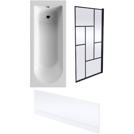 Round Single Ended 1700x700 Bath Set – Front Bath Panel & Black Abstract Framed Screen