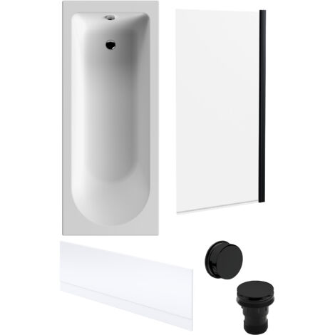 Round Single Ended 1700x700 Bath Set – Front Bath Panel & Black Screen & Black Waste