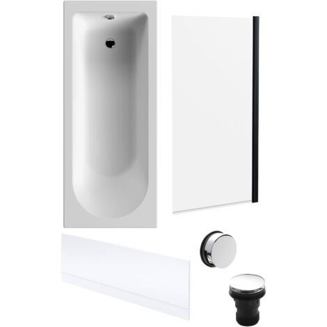 Round Single Ended 1700x700 Bath Set – Front Bath Panel & Black Screen & Chrome Waste