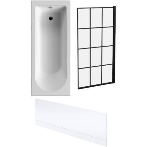 Round Single Ended 1700x700 Bath Set – Front Bath Panel. Black Square Framed Screen