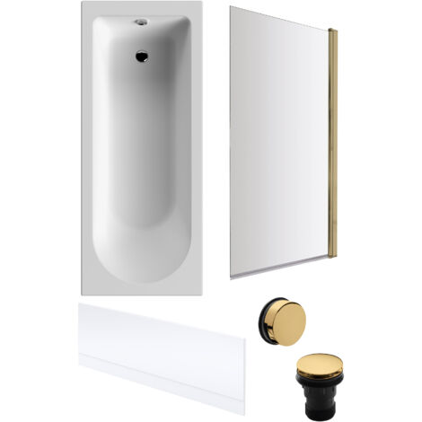 Round Single Ended 1700x700 Bath Set – Front Bath Panel & Brushed Brass Screen & Brushed Brass Waste