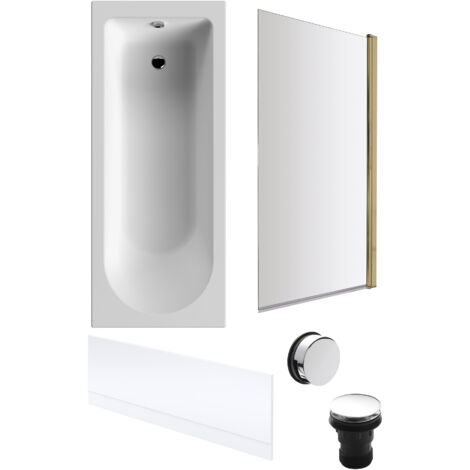 Round Single Ended 1700x700 Bath Set – Front Bath Panel & Brushed Brass Screen & Chrome Waste