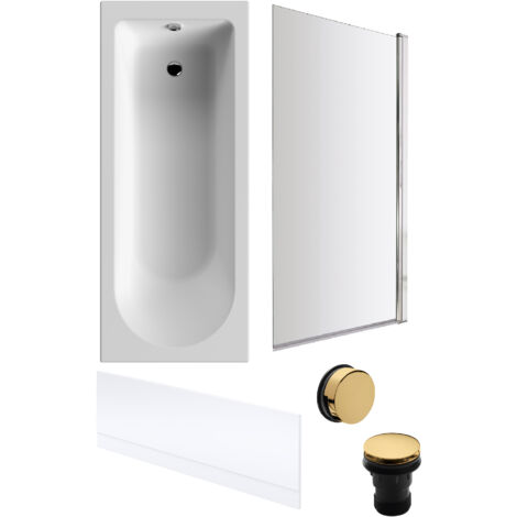 Round Single Ended 1700x700 Bath Set – Front Bath Panel & Chrome Brass Screen & Brushed Brass Waste