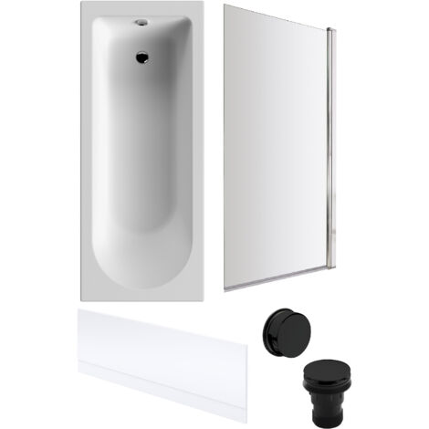Round Single Ended 1700x700 Bath Set – Front Bath Panel & Chrome Screen & Black Waste