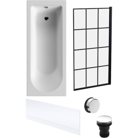 Round Single Ended 1700x700 Bath Set – Front Bath Panels & Black Square Framed Screen & Chrome Waste