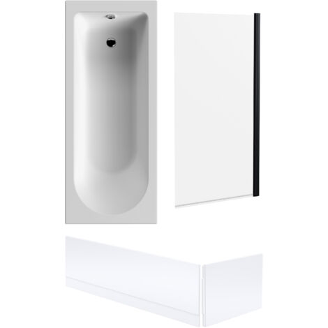 Round Single Ended 1700x700 Bath Set – Front & End Panels & Black Screen