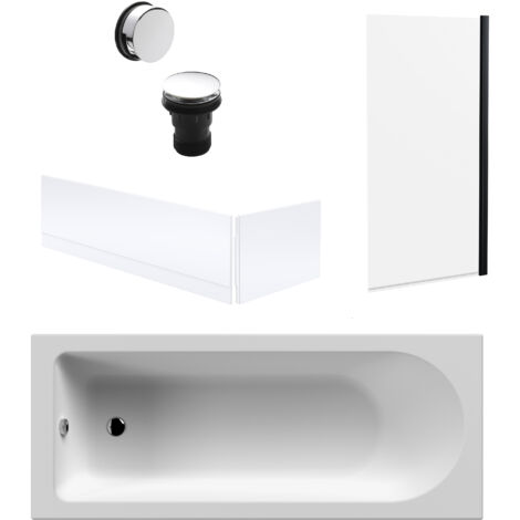 Round Single Ended 1700x700 Bath Set – Front & End Panels & Black Screen & Chrome Waste