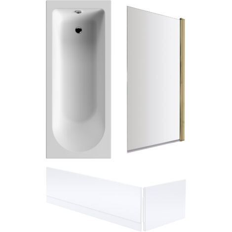 Round Single Ended 1700x700 Bath Set – Front & End Panels & Brushed Brass Screen