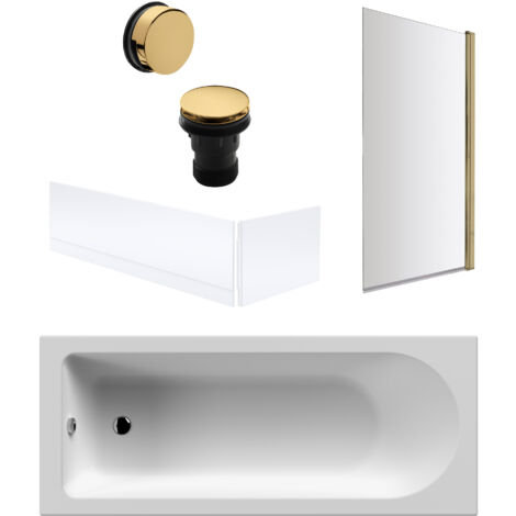 Round Single Ended 1700x700 Bath Set – Front & End Panels & Brushed Brass Screen & Brushed Brass Waste