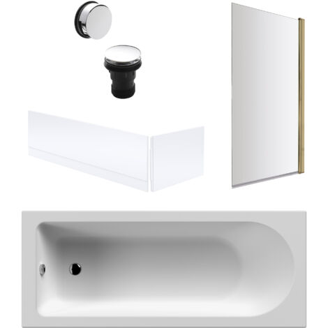 Round Single Ended 1700x700 Bath Set – Front & End Panels & Brushed Brass Screen & Chrome Waste