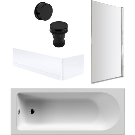 Round Single Ended 1700x700 Bath Set – Front & End Panels & Chrome Screen & Black Waste