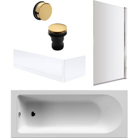 Round Single Ended 1700x700 Bath Set – Front & End Panels & Chrome Screen & Brass Waste