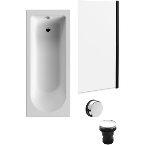 Round Single Ended 1700x700 Bath Set – Leg Set, Black Screen & Chrome Waste