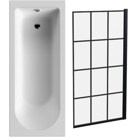 Round Single Ended 1700x700 Bath Set – Leg Set & Black Square Framed Screen