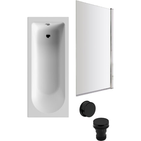 Round Single Ended 1700x700 Bath Set – Leg Set & Chrome Screen & Black Waste