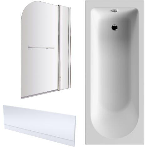 Round Single Ended 1700x700 Shower Bath Set – Front Panel, Screen with Fixed Panel and Rail - Chrome