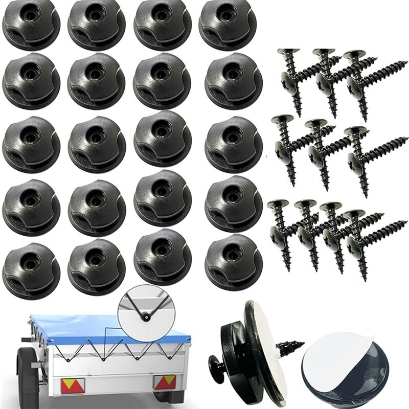 Round Tarpaulin Hooks Included Screws Pack of 20 Round Buttons (20 Pcs) for Trailer Net and Trailer Tarpaulin Hard Plastic Trailer Hook