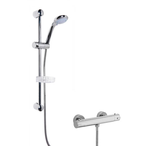 Round Thermostatic Minimalist Bar Valve and Multi Function Handset Slider Rail Kit Shower Bundle - Chrome - Balterley