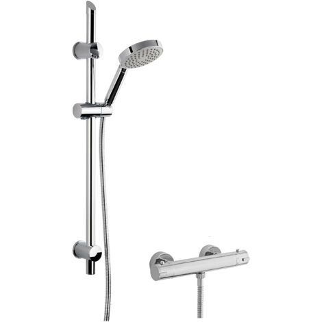 Round Thermostatic Minimalist Bar Valve and Water Saving Slide Rail Kit Shower Bundle - Chrome - Balterley