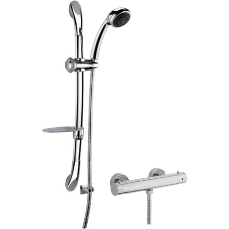 Round Thermostatic Minimalist Bar Valve with Luxury Slide Rail Kit Shower Bundle - Chrome - Balterley