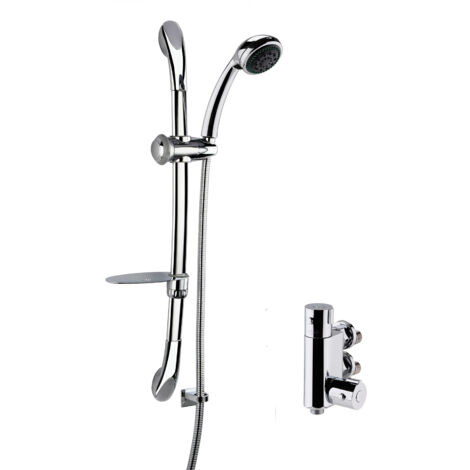 Round Thermostatic Vertical Bar Valve and Luxury Curved Slider Rail Kit Shower Bundle - Chrome - Balterley