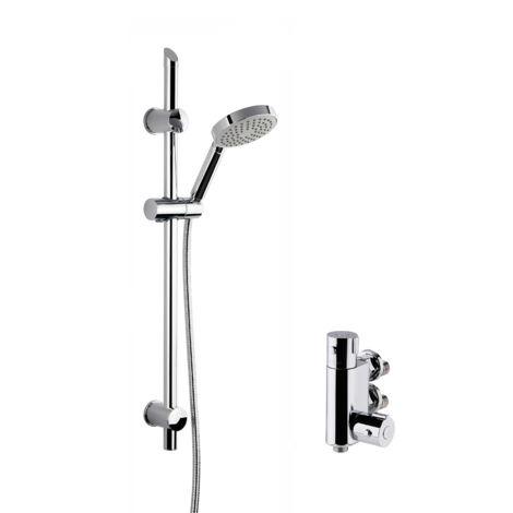 Round Thermostatic Vertical Bar Valve and Single Function Handset Slider Rail Kit Shower Bundle - Chrome - Balterley
