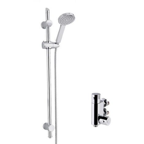 Round Thermostatic Vertical Bar Valve and Water Saving Handset Slider Rail Kit Shower Bundle - Chrome - Balterley