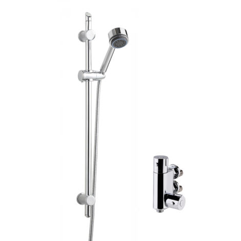 Round Thermostatic Vertical Bar Valve with Multi Function Handset Slide Rail Kit Shower Bundle - Chrome - Balterley