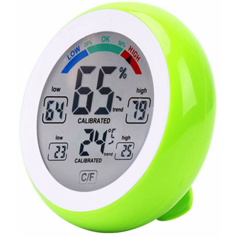 Pesce - Round touch screen thermometer household high-precision indoor temperature and humidity meter precise electronic digital display green