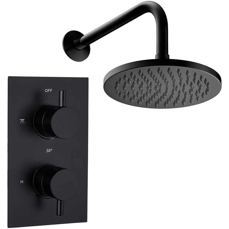 Round Wall Concealed Thermostatic Shower Valve Set with Fixed Head - Black