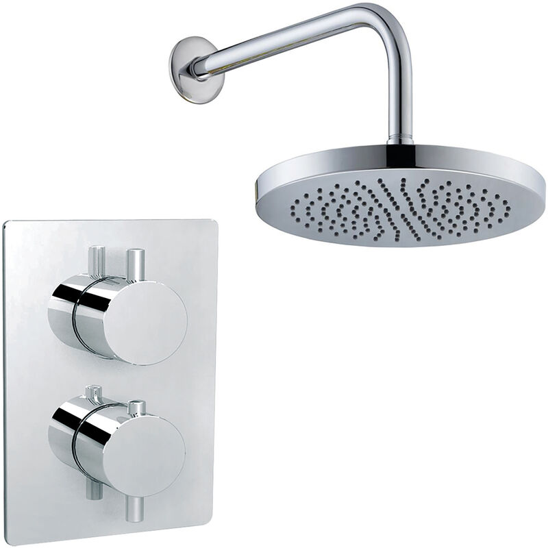 Round Wall Concealed Thermostatic Shower Valve Set with Fixed Head - Chrome