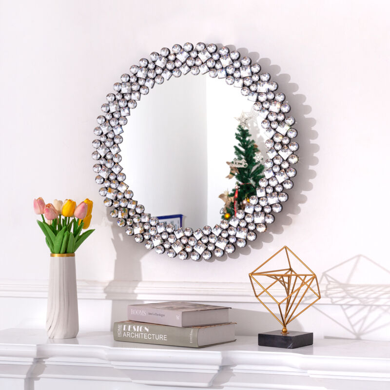 Shyfoy - Miroir mural rond, magnifique miroir mural en pierres précieuses surdimensionnées, miroir d'accent décoratif, chic et brillant, décoration