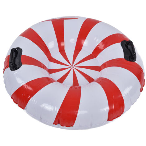 Round Winter Snow Tube Adult PVC Inflatable Skiing Ring with 2 Handles for Outdoor Snowboarding Red White