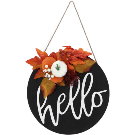 Round Wood Door Sign Farmhouse Front Door Hanging Welcome Sign Decors for Halloween ChristmasLeaf Ginkgo