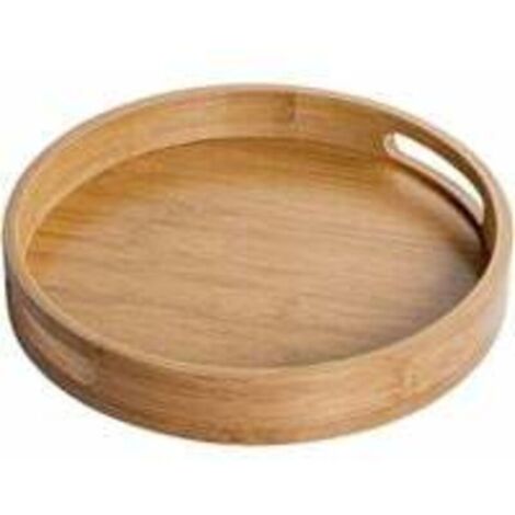 Round wooden serving tray with handles, round decorative tray, made of natural bamboo, used for snacks, fruit, coffee (40x40x5cm)
