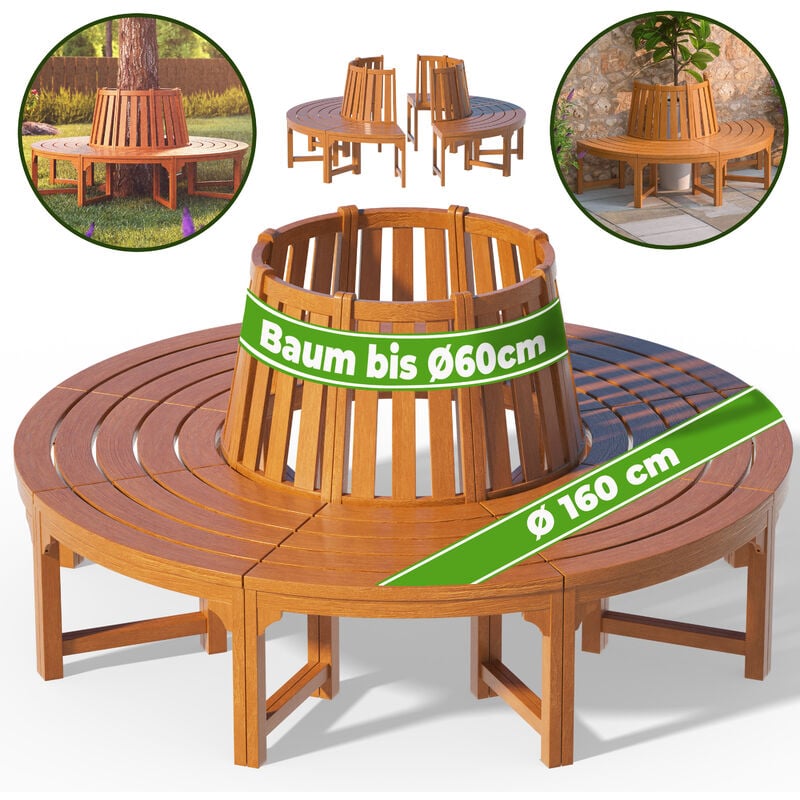 Deuba - Wooden Tree Bench FSC®-Certified Eucalyptus Wood Round Garden Seat 190 cm