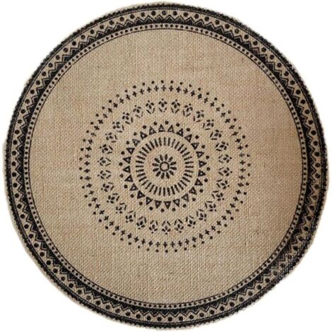 Round Woven Jute Fringe Placemat 38cm Natural Print Table Mat Non-Slip Heat Resistant Kitchen Table Mat Environmentally Friendly Cushion