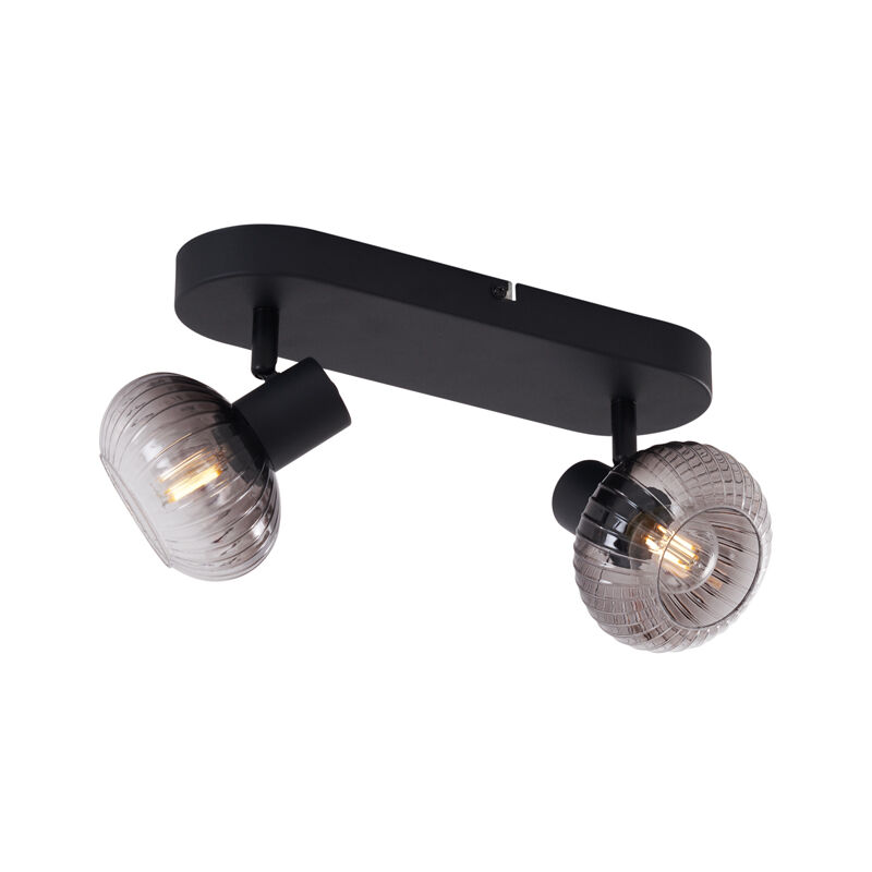 Qazqa Rounded Ceiling Spotlight Black With Smoke Glass 2-light - Teddy