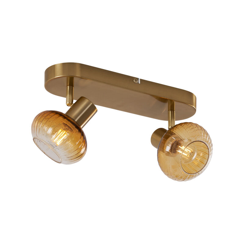 Qazqa Rounded Ceiling Spotlight Gold With Amber Glass 2-light - Teddy