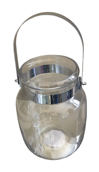 Rounded Glass Candle Lantern with Chrome