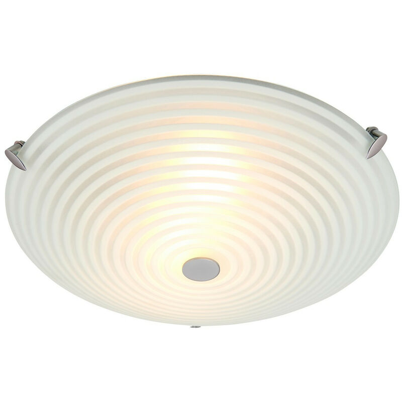 Roundel - 2 Light Flush Ceiling Light Frosted White, Clear Patterned Glass with Chrome, E14 - Endon