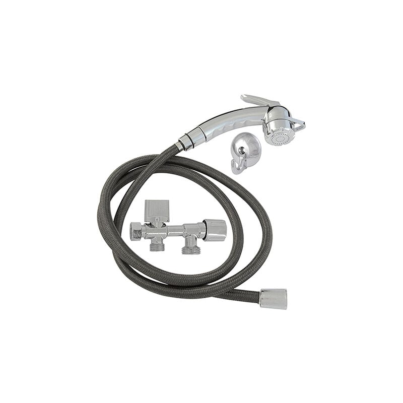 Rousseau - Kit Hygiène complet, pour wc en abs avec Douchette - Support et robinet 3 voies - Chromé