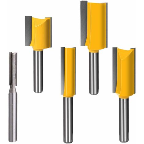main image of "Router Bit Set 1/4 inch Straight Router Bit 5pcs Double Flute Woodworking Milling Cutter Top Bearing Trim Pattern Template Router Bit Set 1/4" 3/8" 1/2" 5/8" 3/4""