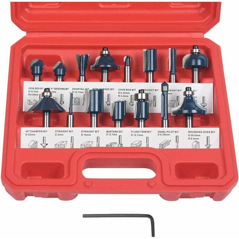 Router Bits, 15 pcs Straight Slotting Cutters, Groove Cutter Set Wood Cutter Cutting Woodworking Tool(Plastic Case)