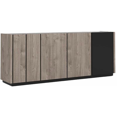 ROVER - Buffet 4 Portes Industriel Effet Bois Grisé et Noir - Marron